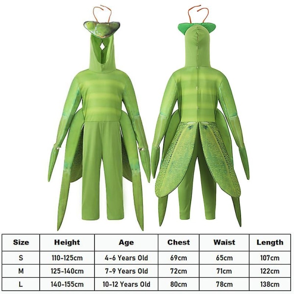 Kids Insect Bug Fancy Dress Halloween Cosplay Praying Mantis kostyme for barn 7-9 Years Old