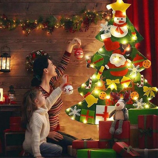 Gjør-det-selv filt juletre God julepynt julepynt Barn Gjør-det-selv juletre Nyttårsgaver til hjemmedekorasjon A LED