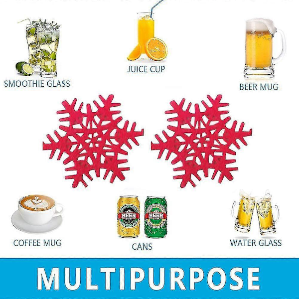 Jule Snowflake Design Brikker Filt Koppmatter Vin Te Kaffe Matter, Dekorasjon For Julebord Høytid