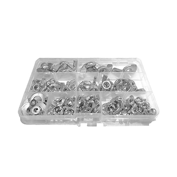 Vingmutter, 100 st Rostfritt Stål Vingmutter Kit med 52 Brickor, Metrisk Gänga Vingskruv, Handskruv