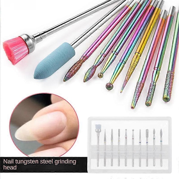Nagelpolerare Volframstål Legering Sliphuvud 10 st Set Nagelpolering Manikyrverktyg