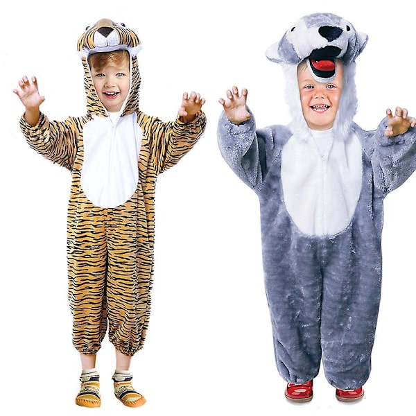 2023 Kids Tiger Fancy Dress Up Animal Halloween Cosplay Barn Ulv kostyme Wolf