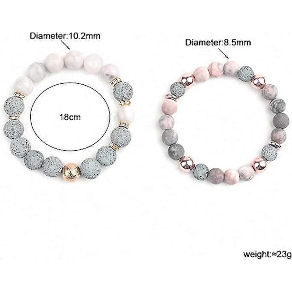 2 stk. Elastiske Naturlige Agater Lava Stein Par Distanse Armbånd Aromaterapi Eteriske Oljer Diffuser Unisex Armbånd