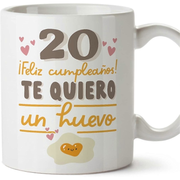 20 års fødselsdagskrus på spansk Feliz Cumpleaños Te Quiero un Huevo Sjov jubilæumsgave 330 ml