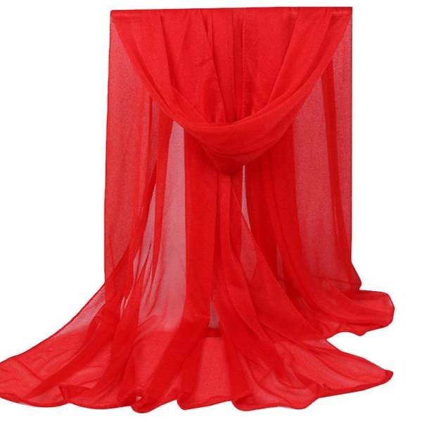 Kvinnor lång chiffong halsduk mjuk sjal hals wrap silke halsdukar solid stole Red