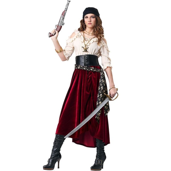 Karneval Halloween Lady Caribbean Pirates Kostume Kraniet Elizabeth Tuxedo Tutu Rollespil Cosplay Fancy festkjole Red L