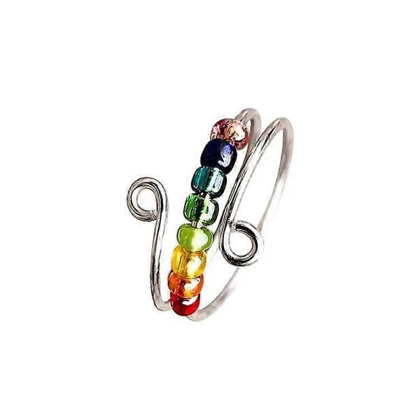 Angstring Regnbueperler Angstring Kvinder Justerbar Roterende Perler Åben Ring Antistress Fidget Ringe Gave til Datter C Sliver adjustable