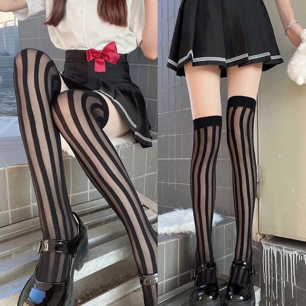 Sexy Strømper Dame Undertøy Vertikale Striper Transparent Lange Strømper