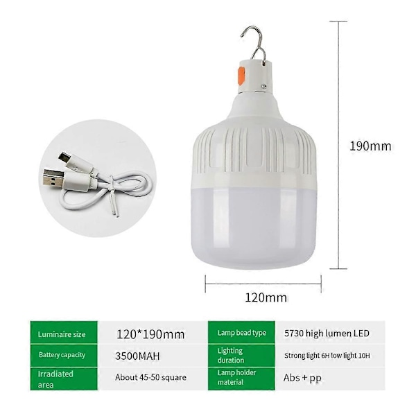 300W Kannettava Lyhty Lamppu Retkeilyvalo USB Ladattava LED-lamppu