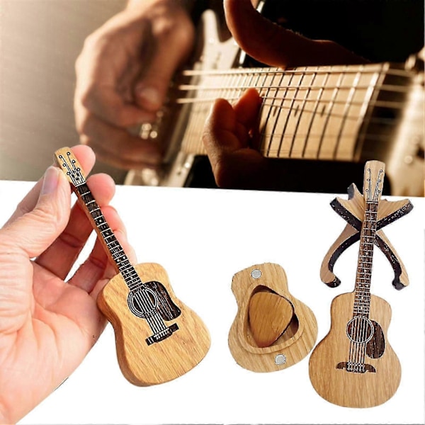 Akustisk Gitarplekterboks i Tre med Stativ, Glatt Kant, Gratfri, Bærbar Håndlaget Gitarplekter Oppbevaringsbeholder