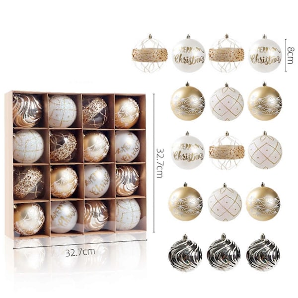 16x Julekuler Ornamenter Juletre Dekor Festartikler Sjarm Anheng Julekuler Bulk for Hjemmefest Jubileum