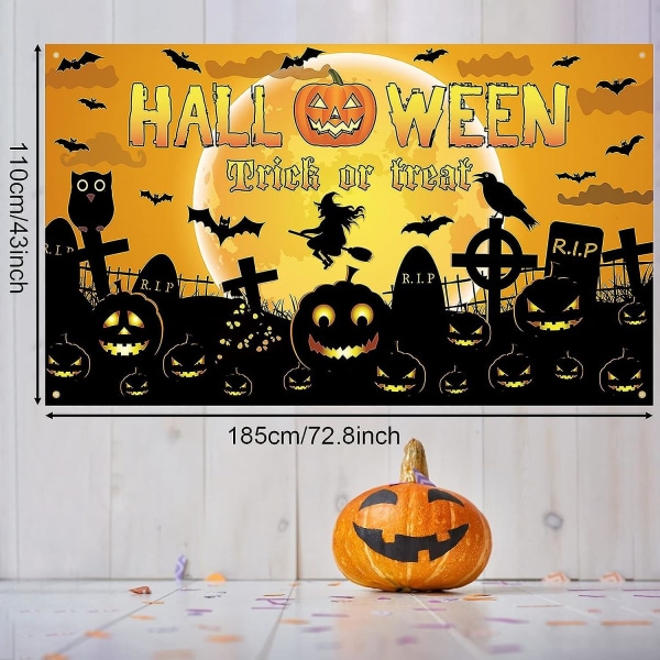 Halloween-taustabanneri,xinerittäin suuri kangas Halloween-banneri Halloween-valokuvakopin taustakoristelu sisäkäyttöön ulkokaupan baarin koristeluun Orange A