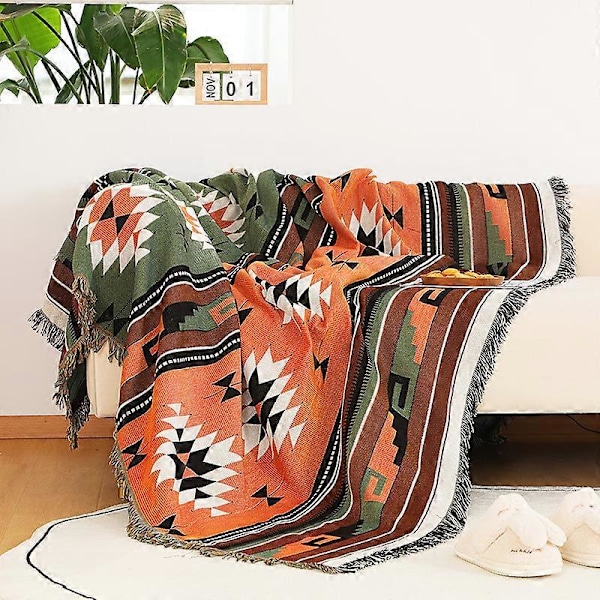 Southwest Pledd Dobbeltsidig Aztec Southwest Tepper Multifunksjonelt Trekk for Sofa Stol Seng Utendørs Strand Reise 90*150cm