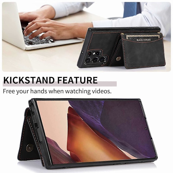 Galaxy S24 Ultra Skal, PU Läder Ställ Kortfack Magnetisk Baksida Flip Folio Skyddande Fodral för Kvinnor Män Flickor
