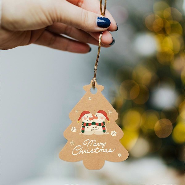 96 stycken Jul Kraftpapper Presentetiketter, Julgran Presenthängande Etiketter med 70 meter Jute Snöre Bager Snöre för DIY Konst Hantverk