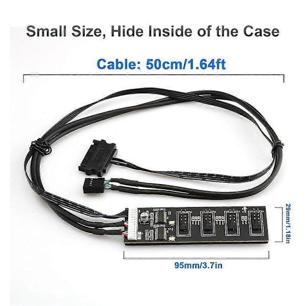 9-Pin USB Header Splitter, USB 2.0 Header Splitter med SATA Strømkabel, Intern USB Hub til CPU/RG