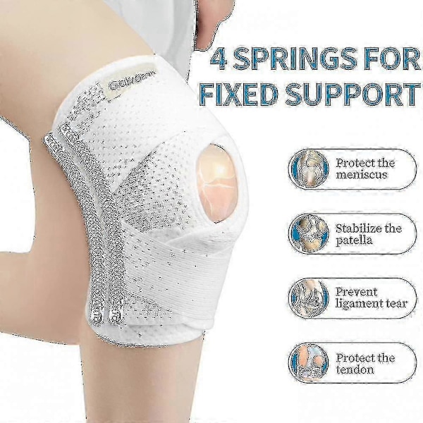 Knæbind med sidestabilisatorer til meniskskader, knæsmerter, ACL, MCL, arthritis, skadesrestitution, åndbare justerbare knæbind - Hvid