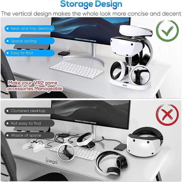 PSVR2 Ladestation med RGB-lys, Vertikal Ladestander Dock Support til PS VR2 Headset Display Tilbehør til PSVR2