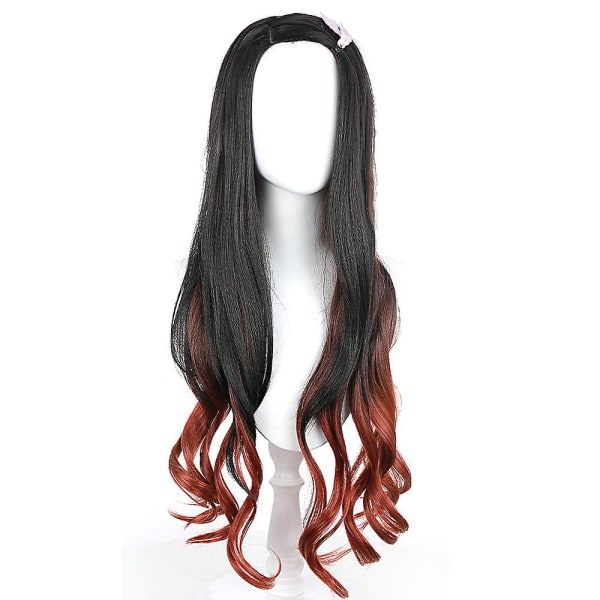 Anime Nezuko Kamado cosplay rekvisitter paryk Demon Slayer kostume kvindelig lang sort gradient mørk orange krøllet paryk