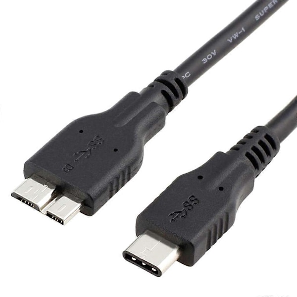 Universal Ekstern Harddisk Connector USB C 3.1 til Micro B Data Kabel 1m Sort