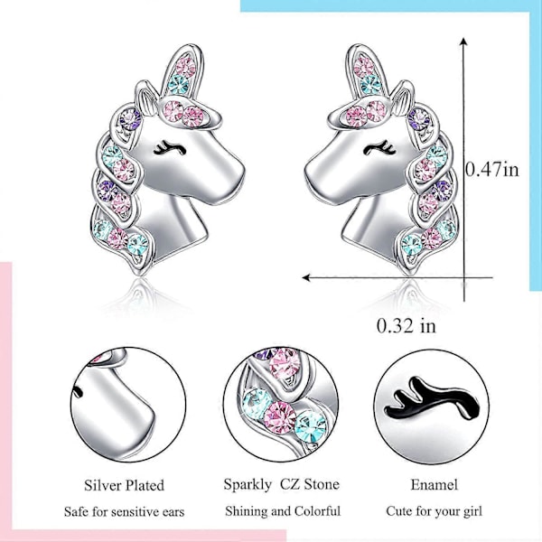 Sølv Enhjørning Øreringe til Piger, Hypoallergen Cubic Zirconia Gaver