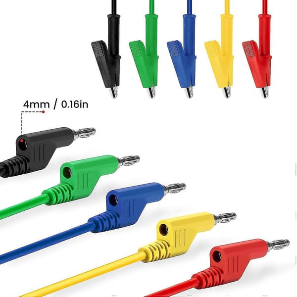 5 stk 4mm Multimeter Bananplugg til Alligator Klips Testledning