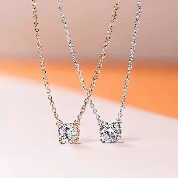 18K Guldpläterad Kristall Solitär 2 Carat imitationsdiamant Nätt Choker Halsband | Guldhalsband för Kvinnor
