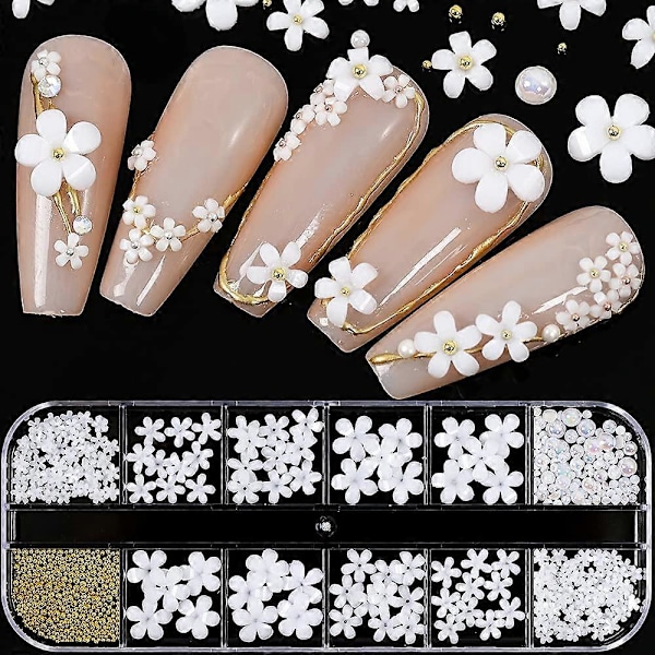 Blom-nageldekorationer för akrylnaglar 3D Nagelkonstdekorationer Nagelglitterdekaler 3D Blom-nagelpärlor Strassdesign Nagelstuds Smycken Salong Nageltillbehör