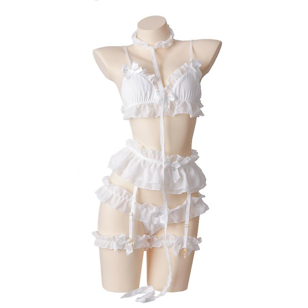 Naisten seksikäs set söpöt röyhelöt pitsit Kawaii Babydoll pehmeät tytöt mustat pyjamat japanilaiset lolita cosplay-asut White no stocking