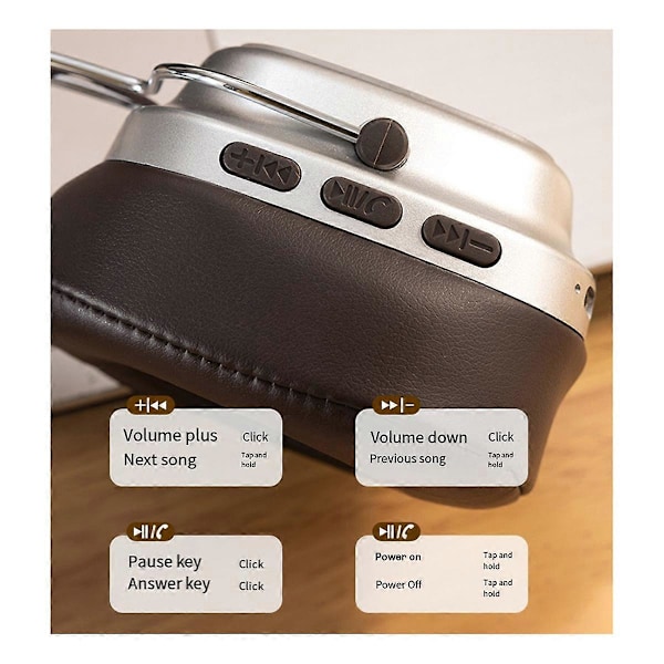 Retro Headset Bluetooth Hodetelefoner Trådløse For Studenter Svart