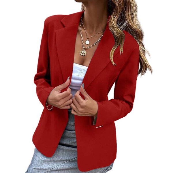 Damejakke med én knap, jakkesæt, blazer langærmet frakke Business Casual Slim Fit overtøj Red L