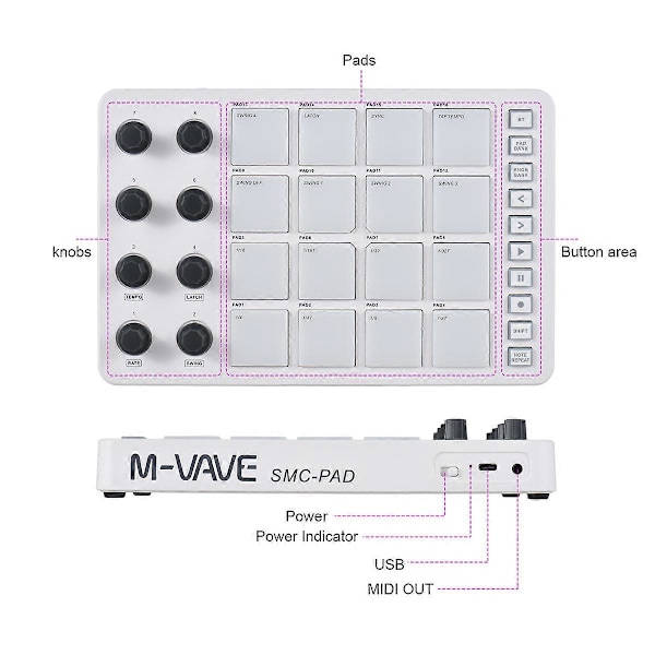 MIDI-kontroller Strike Pad RGB-bakgrundsbelysning MIDI-keyboard BT-anslutning Låg Latens 3,5 mm Utgång Inter