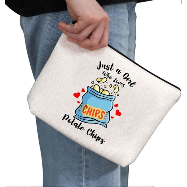 Present till potatischipsälskare som älskar potatischips Sminkväska Potatisälskare Kosmetikaväska Potatissnacksälskare Present (Potatischips Vit Väska)