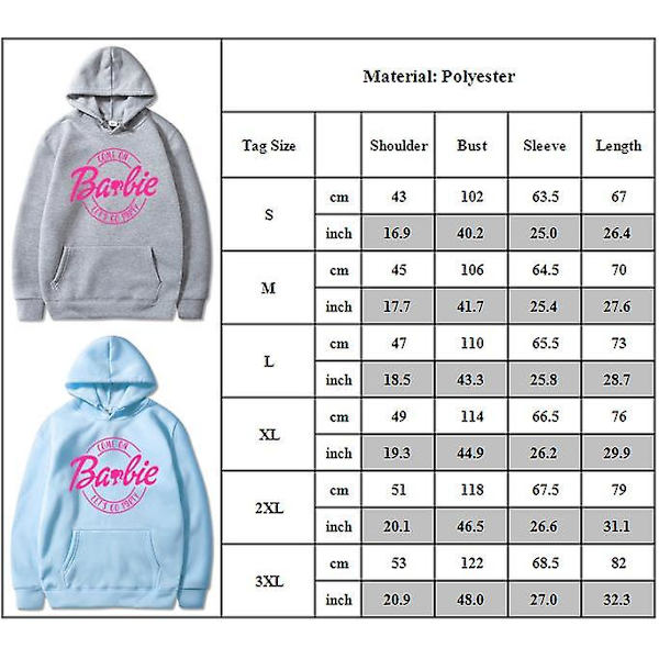 Barbie Movie Hoodie Sweatshirt T-shirt Pullover Couple Hood Top Blue M