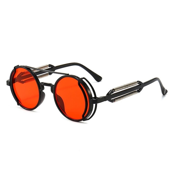 Retro gotiske Steampunk-solbriller for kvinner menn Vintage rund linse metallinnfatning Hippie solbriller Eyewear Red
