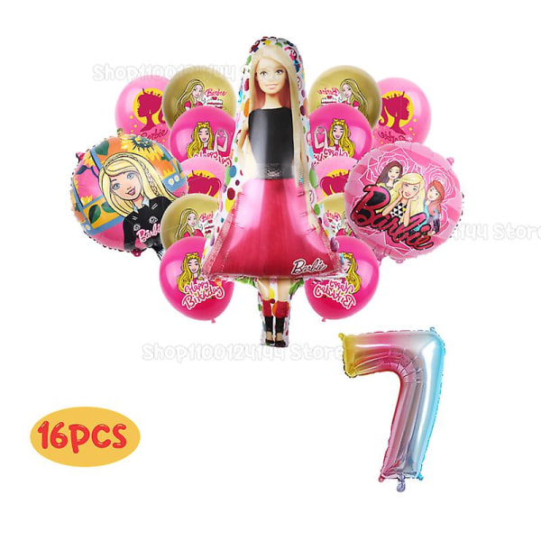 Barbiee-dukke Bursdagsfest Dekorere forsyninger Rosa jentetema Servise Kopp Tallerken Ballong Baby Shower Prinsesse Fest Dekor Gaver 16pcs set 7