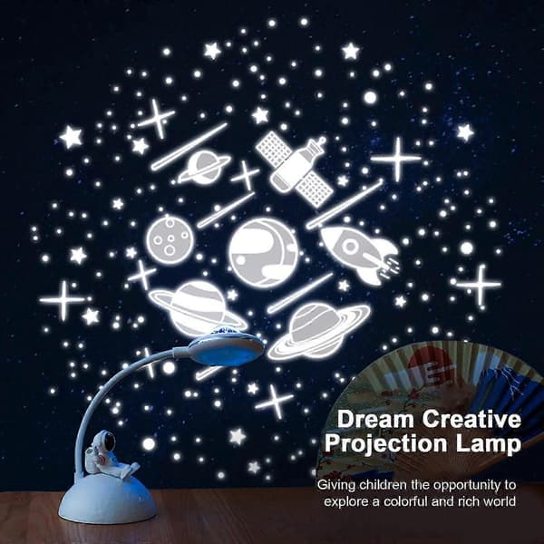Barn Astronaut Bordlampe LED Oppladbar Dimbar med Projeksjon Blyantholder D6 White