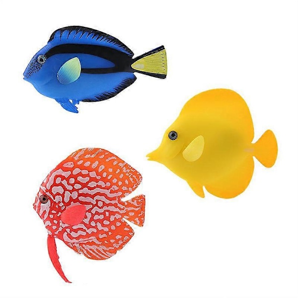 3 stk. Kunstig Fisk Akvarium Dekor Tropisk Fisk Dekor Kunstig Selvlysende Fisk Landskapsforming Falsk Fisk Selvlysende Silikon Fisk Akvarium
