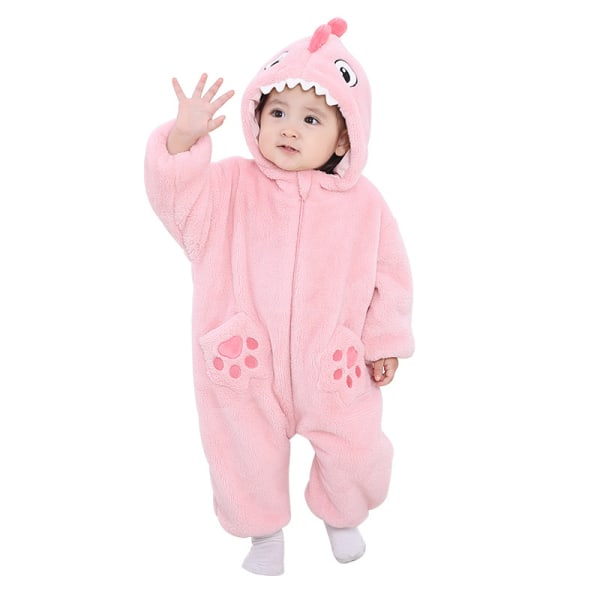 Qile Rabbits nye høst- og vinterdyr-dobbeltlags stylingklær for 0-3 år gamle babyer er søt og komfortabel dobbeltsidig fløyelsdress pink 80-90cm