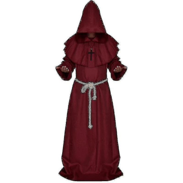 Voksen Munk Hættekappe Kappe Friar Middelalderpræst kostume Red L