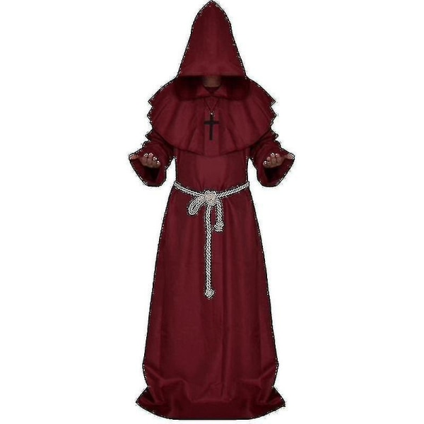 Vuxen munk Hooded Robe Kappa Cape Friar medeltida prästdräkt Red M