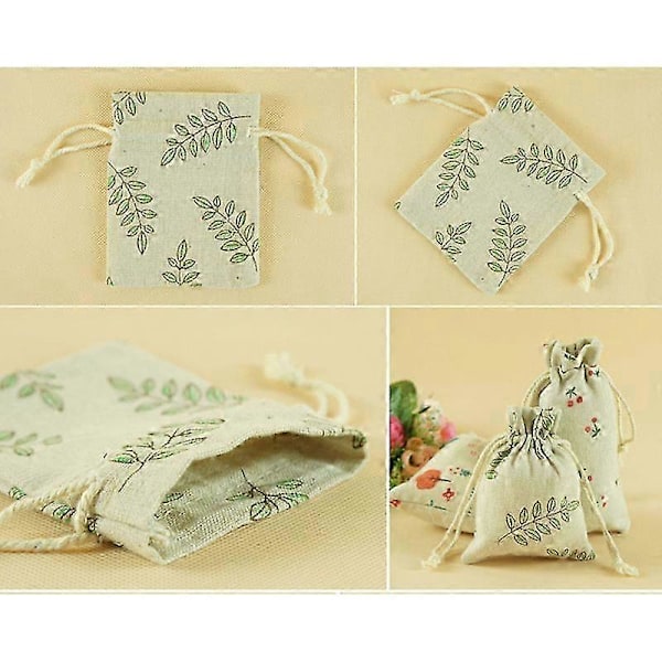 Natur Jute Poser Pakke med 20 Bomuldsposer 9 cm x 12 cm Linned Smykkeposerleaf