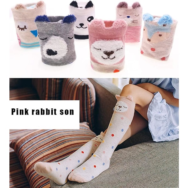 Piger Knæhøje lange sokker til børn 6 par sjovt dyremønster Høj Crazy Cute