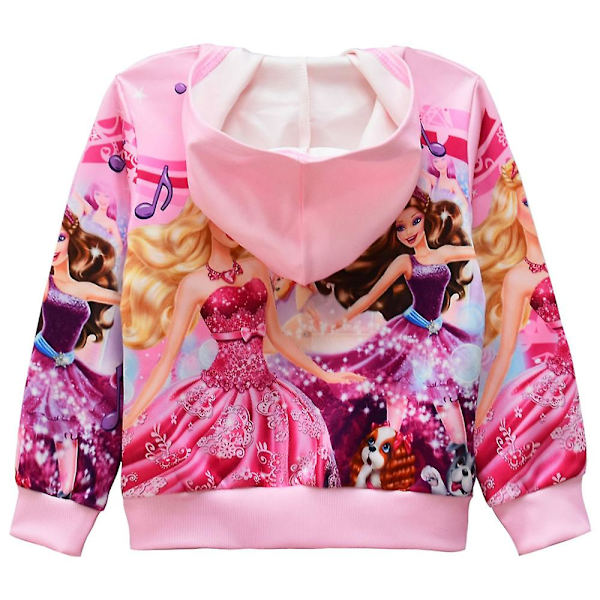 Børn Piger Barbie Princess Printet Casual Hættejakke Jakke med fuld lynlås Overtøj Overdele Gaver 4-5 Years