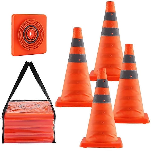 Liikennekartiot, 4 kpl 45 cm Taitettavat liikennekartiot, Rakennuskartiot heijastavilla kauluksilla ja säilytys