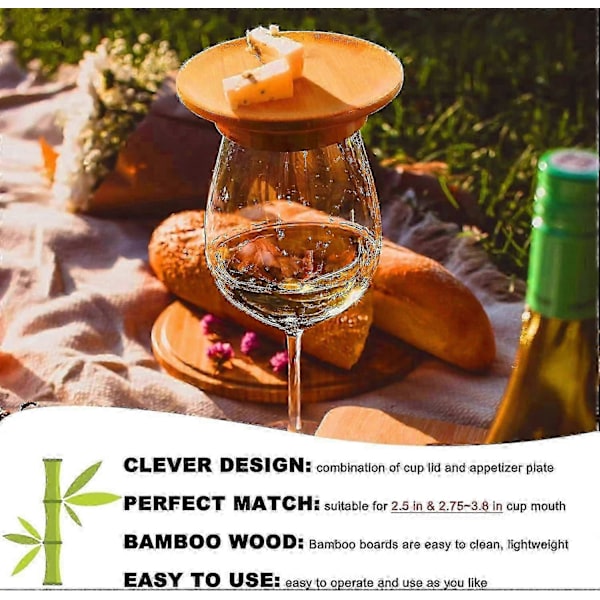 Viinilasin Charcuterie-päällinen, 2024 Uusi Viinilasin Charcuterie-lautaspäällinen, Charcuterie-viinilasin päällinen, Bambu
