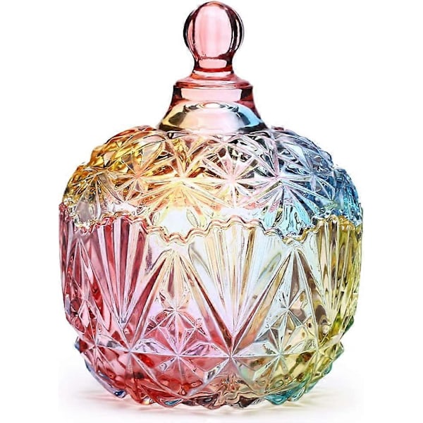 1 stk. farverig glasopbevaringskrukke, slikskål med låg, småkageskål, smykkeskrin buffetkrukke kiksbeholdere (260 ml / 9 oz)