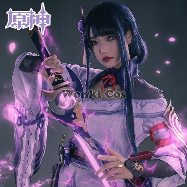 Genshin Impact Raiden Shogun Cosplay -asu Peruukki Purppura pitkät hiukset Halloween-asut Täysi set Genshin Baal Shougun Cosplay XXXL