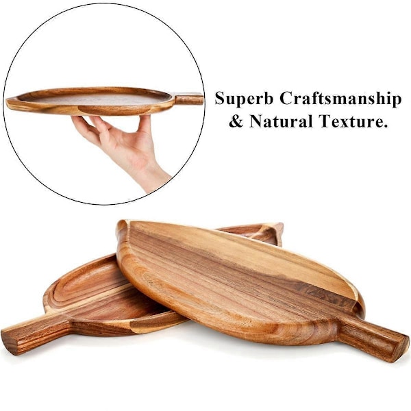 2 stk. tre serveringsbrett, 33 cm x 14 cm bladformede matserveringsbrett for underholdning, lite ostefat