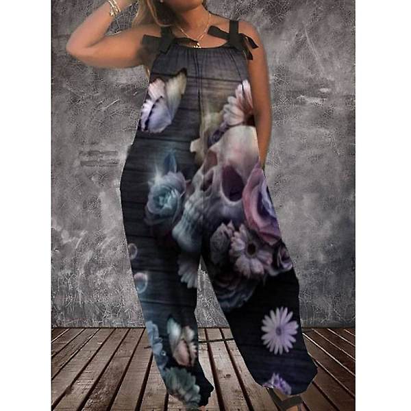 Halloweenoveraller för kvinnors printed jumpsuit Loose Fit Casual Playsuit Haklapp Overall Baggy Harem Byxor style 8 M
